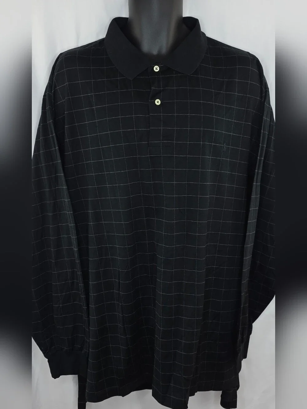 Polo Ralph Lauren Men's Black Windowpane Long-Sleeve Polo Large Tall CU-3708